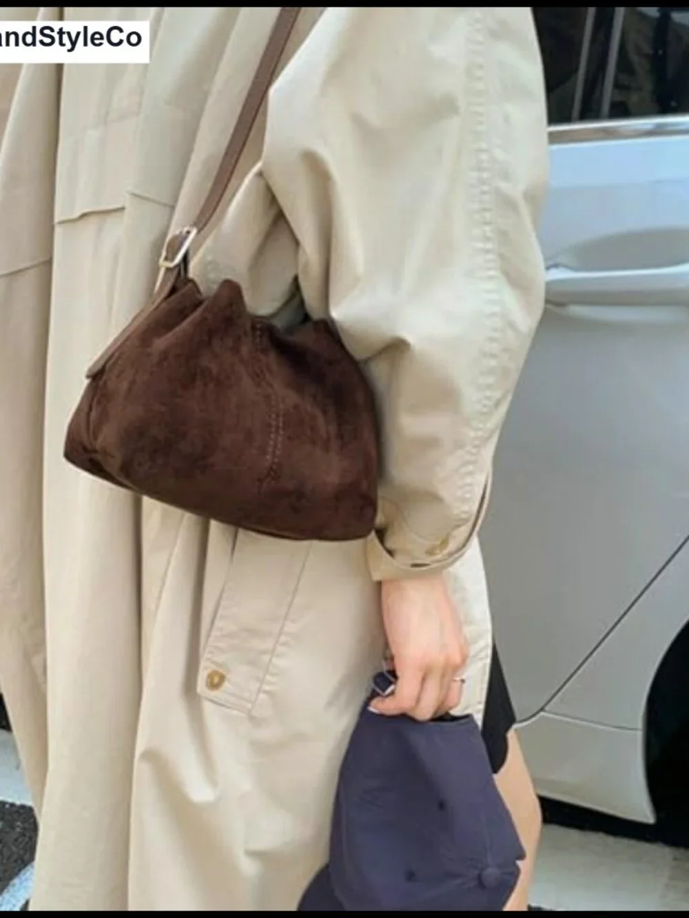 Suede Tote Bag Women Pleated Cloud Handbag Shoulder Crossbody Purse Dumpling Bag
